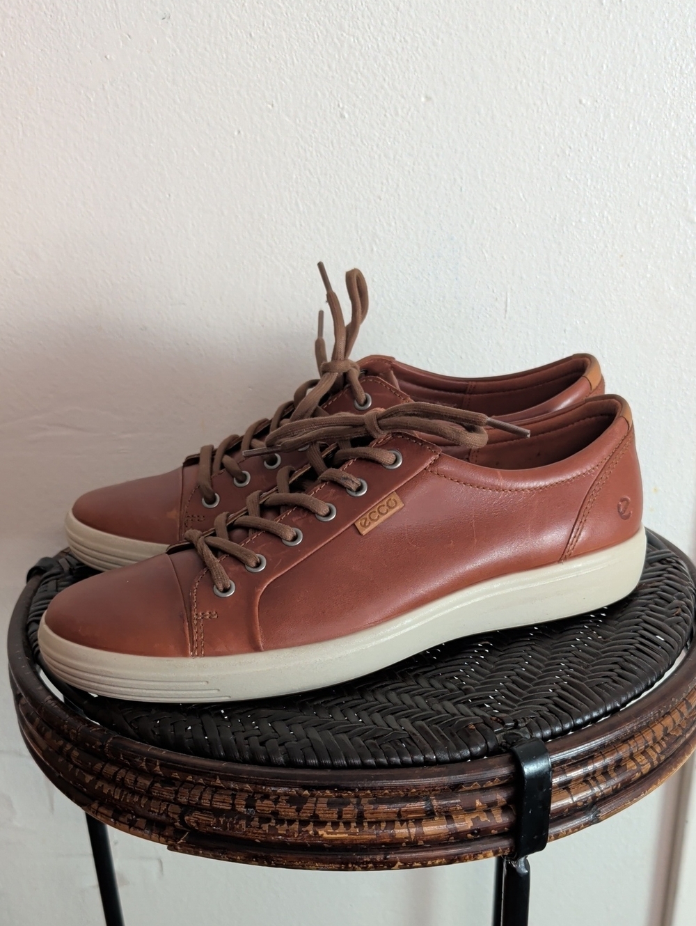 ECCO Cognac Brown Leather Soft VII 7 Sneakers Men Size 44 = US 10-10.5